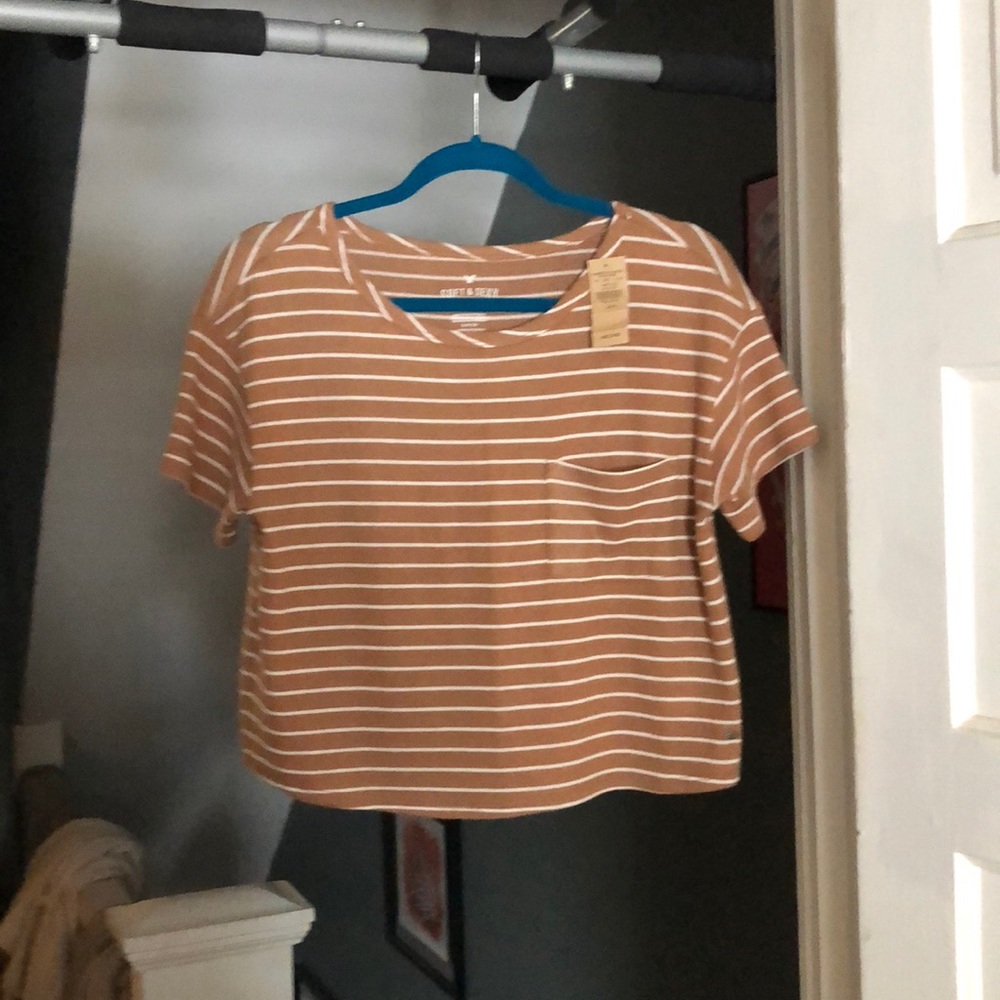 American Eagle striped crop tee